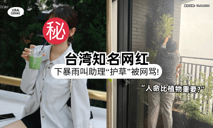 【外面狂风暴雨❗】台湾知名网红叫助理「肉身护盆栽」被炎上⚡ 网友气爆：命不如植物！